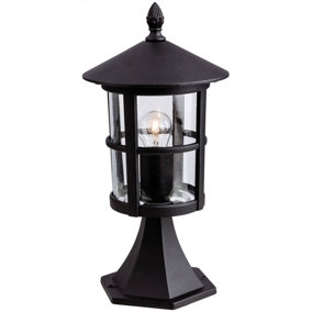 Luminosa Stratford 1 Light Outdoor Lantern Pillar Black IP44, E27