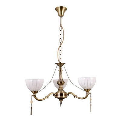 Luminosa Stylized Chandeliers Golden 3 Light  with Milky, Glass Shade, E27