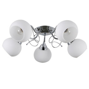 Luminosa Stylized Flush Ceiling Light Chrome, White 5 Light  with White Shade, E27