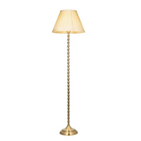 Luminosa Suki & Chatsworth Base & Shade Floor Lamp Antique Brass Plate & Ivory Silk