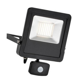 Luminosa Surge Integrated LED PIR Outdoor Wall Flood Light Matt Black, Glass IP44