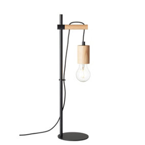 Luminosa Sven Complete Table Lamp, Matt Black, Natural Wood