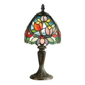 Luminosa Sylvette 1 Light Mini Table Lamp Dark Bronze, Tiffany Glass, E14