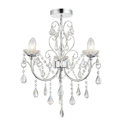 Luminosa Tabitha 3 Light Semi Flush Bathroom Multi Arm Ceiling Light Chrome, Clear Crystal (K9) Glass Detail IP44, G9