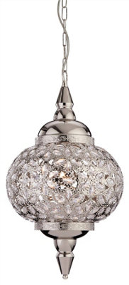 Luminosa Taj 1 Light Ceiling Pendant Chrome, Clear Acrylic, E27
