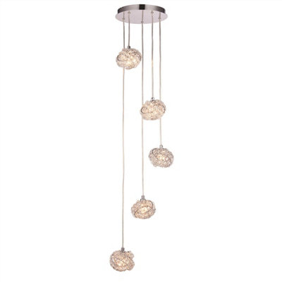 Luminosa Talia 5 Light Spiral Cluster Pendant Chrome, Crystal (K5) Detail, G9