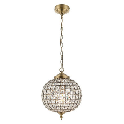 Luminosa Tanaro 1 Light Ceiling Globe Pendant Antique Brass, Glass, E27