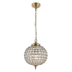 Luminosa Tanaro 1 Light Ceiling Globe Pendant Antique Brass, Glass, E27