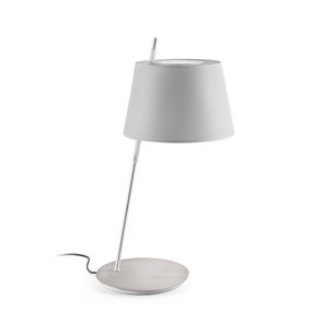 Luminosa Tango Satin Nickel Table Lamp Grey Shade, E27