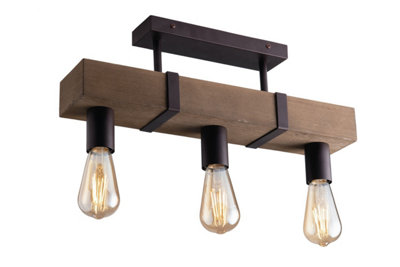 Luminosa Texas Bar Ceiling Semi Flush Light, Moro, Antique Wooden, E27