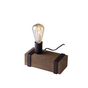 Luminosa Texas Table Lamp, Dark Brown, Antique Wooden, E27