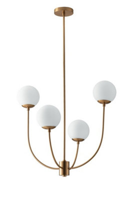 Luminosa Themys 4 Light Globe Ceiling Pendant, Brass, Opal, E14