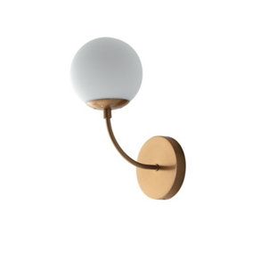 Luminosa Themys Globe Wall Lamp, Brass, Opal, E14