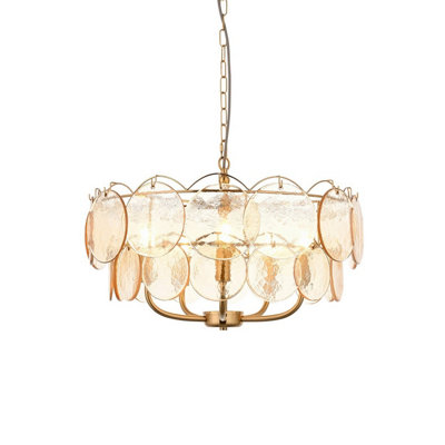 Luminosa Thistle Pendant Ceiling Light Brushed Aged Brass Plate & Handmade Champagne Glass 5 x 7W LED E14