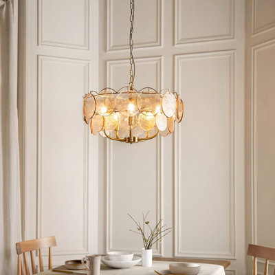 Luminosa Thistle Pendant Ceiling Light Brushed Aged Brass Plate & Handmade Champagne Glass 5 x 7W LED E14