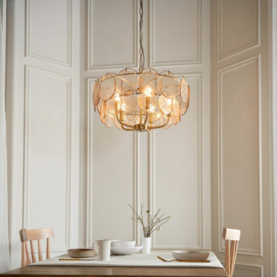 Luminosa Thistle Pendant Ceiling Light Brushed Aged Brass Plate & Handmade Champagne Glass 5 x 7W LED E14