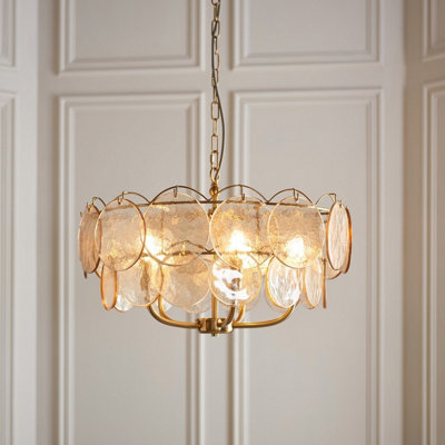 Luminosa Thistle Pendant Ceiling Light Brushed Aged Brass Plate & Handmade Champagne Glass 5 x 7W LED E14