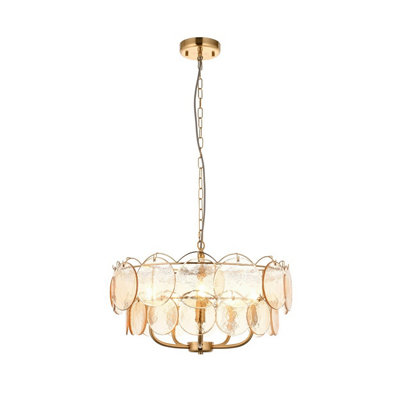 Luminosa Thistle Pendant Ceiling Light Brushed Aged Brass Plate & Handmade Champagne Glass 5 x 7W LED E14