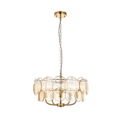 Luminosa Thistle Pendant Ceiling Light Brushed Aged Brass Plate & Handmade Champagne Glass 5 x 7W LED E14