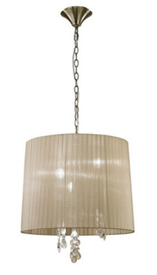Luminosa Tiffany Ceiling Pendant 3+3 Light E14+G9, Antique Brass with Soft Bronze Shade & Clear Crystal