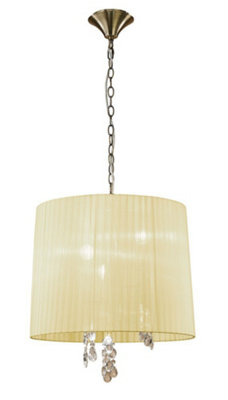 Luminosa Tiffany Ceiling Pendant 3+3 Light E14+G9, Antique Brass with Soft Bronze Shade & Clear Crystal