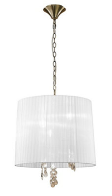 Luminosa Tiffany Ceiling Pendant 3+3 Light E14+G9, Antique Brass with Soft Bronze Shade & Clear Crystal
