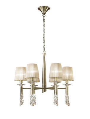 Luminosa Tiffany Ceiling Pendant 6+6 Light E14+G9, Antique Brass with Soft Bronze Shades & Clear Crystal