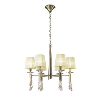 Luminosa Tiffany Ceiling Pendant 6+6 Light E14+G9, Antique Brass with Soft Bronze Shades & Clear Crystal