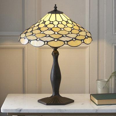 Luminosa Tiffany Pearl 1 Light Medium Pearl Table Lamp Dark Bronze