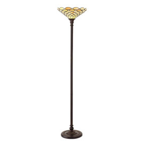 Luminosa Tiffany Pearl 1 Light Pearl Floor Lamp Uplighter Dark Bronze