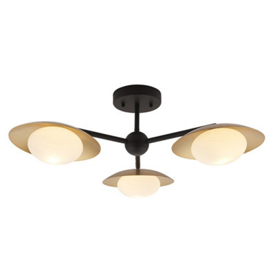 Luminosa Tivoli 3 Light Ceiling Semi Flush Gold & Dark Bronze Finish With Opal Glass