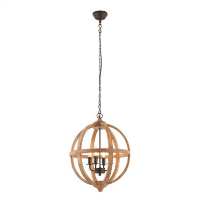 Luminosa Toba 4 Light Spherical Pendant Mango Wood, Dark Bronze Paint, E14