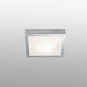 Luminosa Tola 1 Light Small Square Bathroom Flush Ceiling Light Aluminium, White IP44, E27