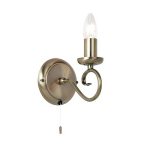 Luminosa Trafford 1 Light Indoor Candle Wall Light Antique Brass, E14