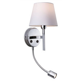 Luminosa Transition 1 Light Indoor Wall Light with Reading Lamp Polished Stainless Steel, Cream Shade, E14