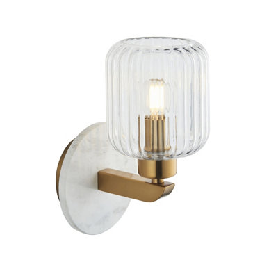 Luminosa Travi Ribbed Wall Lamp White Volakas Marble, Vintage Brass ...