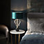Luminosa Trento Table Lamp Antique Silver Leaf & Teal Satin Fabric