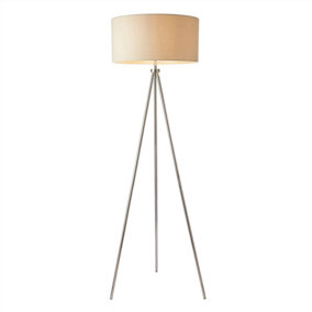 Luminosa Tri 1 Light Floor Lamp Chrome, Ivory Linen Effect, E27