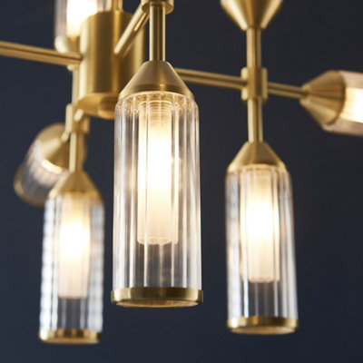 Luminosa Trieste 12 Light Ceiling Pendant Satin Brass Plate With Clear & Frosted Glass