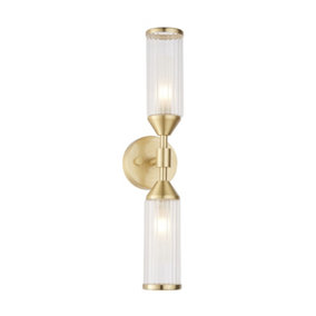 Luminosa Trieste 2 Light Wall Lamp Satin Brass Plate With Clear & Frosted Glass
