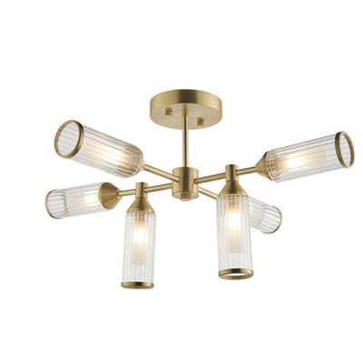 Luminosa Trieste 6 Light Ceiling Semi Flush Satin Brass Plate With ...