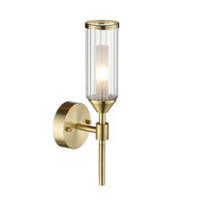 Luminosa Trieste Wall Lamp Satin Brass Plate, Clear, Frosted Glass