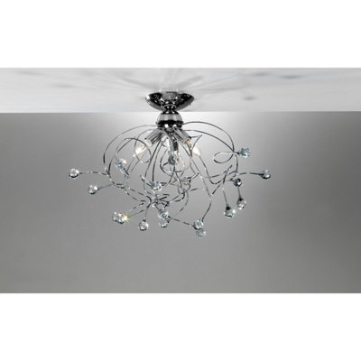 Luminosa Trilly Chrome Multi Arm Semi Flush Ceiling Lamp, Crystal