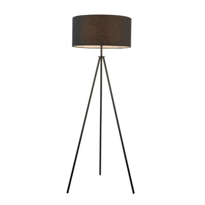 Luminosa Tripod & Cylinder Base & Shade Floor Lamp Matt Black & Black Fabric