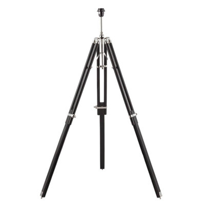 Luminosa Tripod Floor Lamp Bright Nickel Plate, Dark Wood, E27