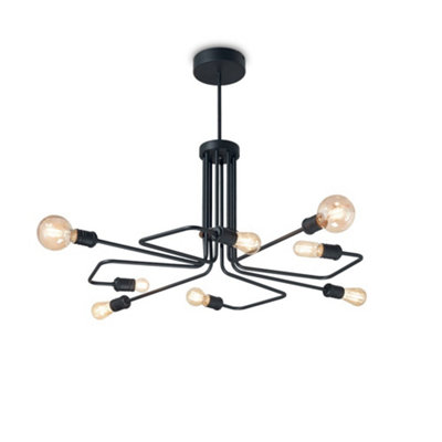 Luminosa Triumph Indoor Mutli Arm Ceiling Pendant Lamp 8 Lights Black, E27