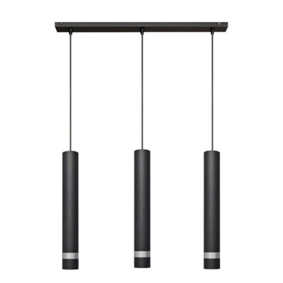 Luminosa Tuba Straight Bar Pendant Ceiling Light Black, Chrome 60cm