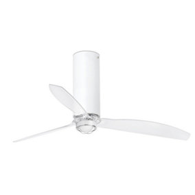 Luminosa Tube LED Shiny White, Transparent Ceiling Fan with DC Smart Motor - Remote Included, 3000K