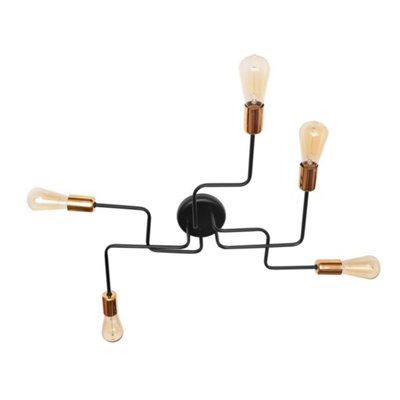 Luminosa Tube Multi Arm Semi Flush Ceiling Light Black, Copper 64cm ...