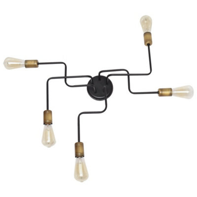 Luminosa Tube Multi Arm Semi Flush Ceiling Light Black, Patina 73cm